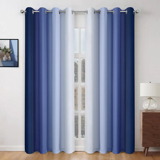 HOMEIDEAS Navy Gradient Blackout Window Panels 52 X 96 Inch with Grommets